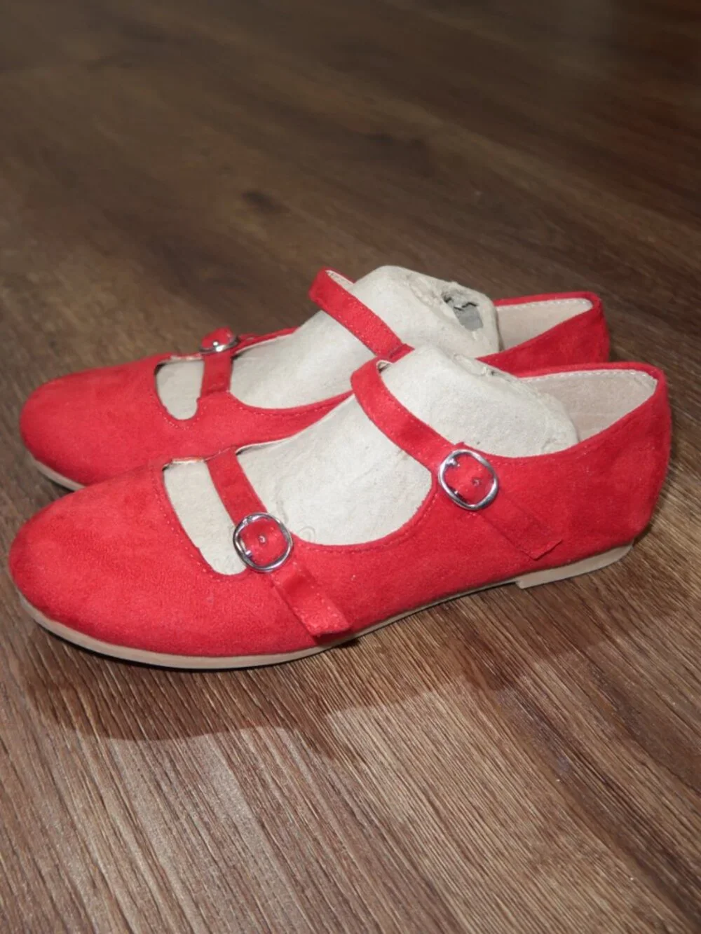 New Girls Little Angel Red Faux Suede Double Strap Mary Janes Dress Shoes sz 2Y